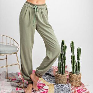 NWT-Women's Rib Band Detail Linen Jogger, Sage